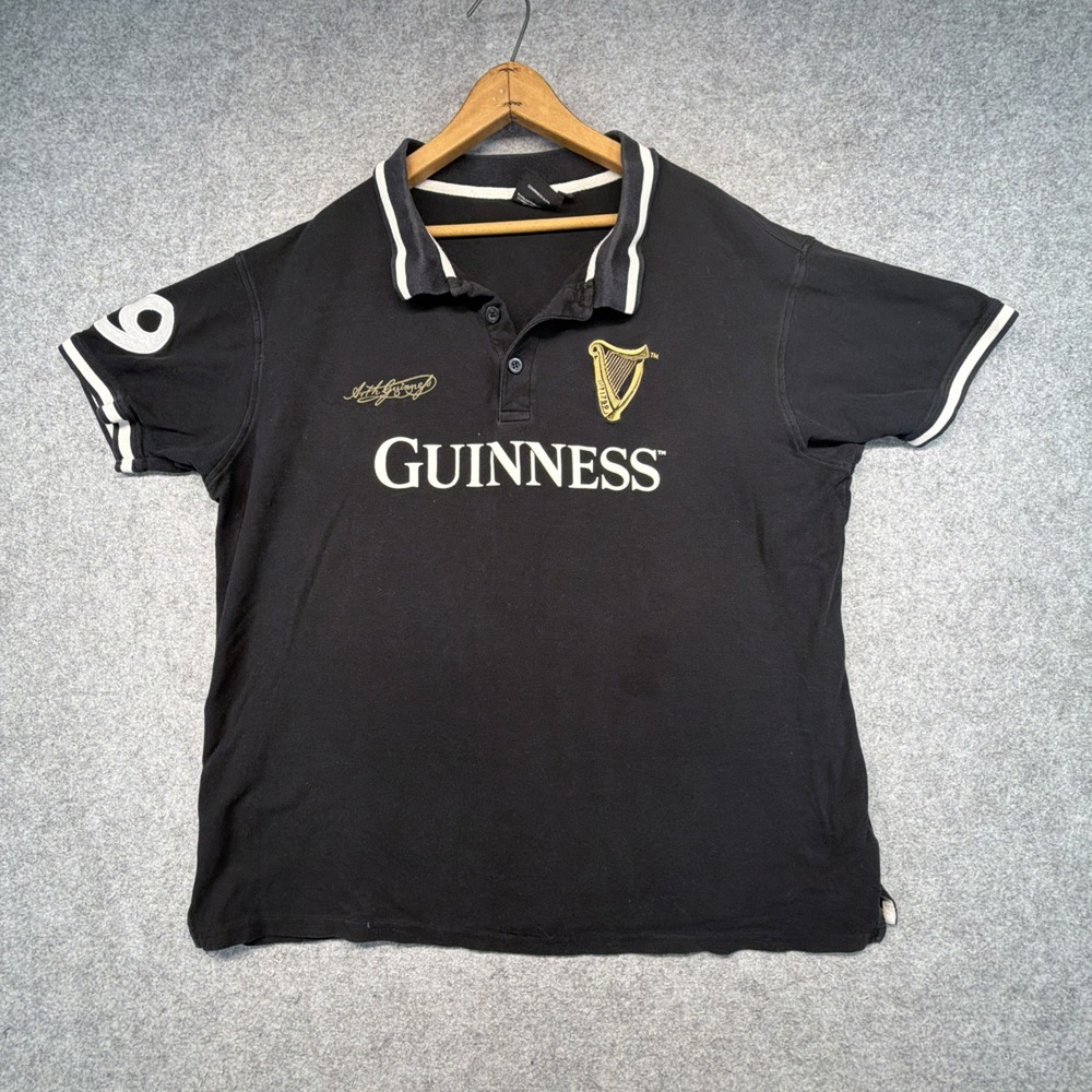 Guinness Mens Polo Shirt XL Short Sleeves Black Logo Official Merchandise Beer